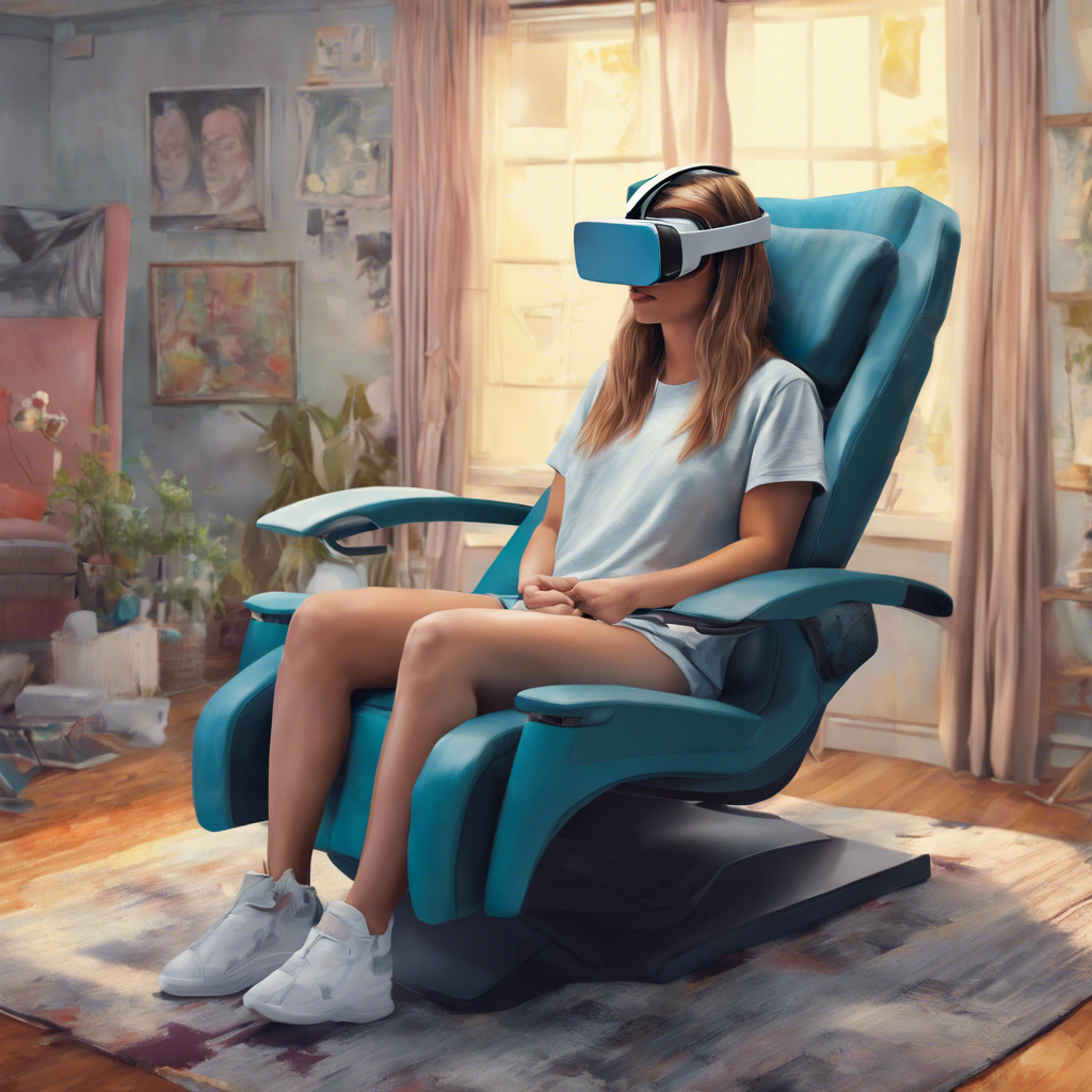 Young woman sitting in chair using VR to improve mental health.